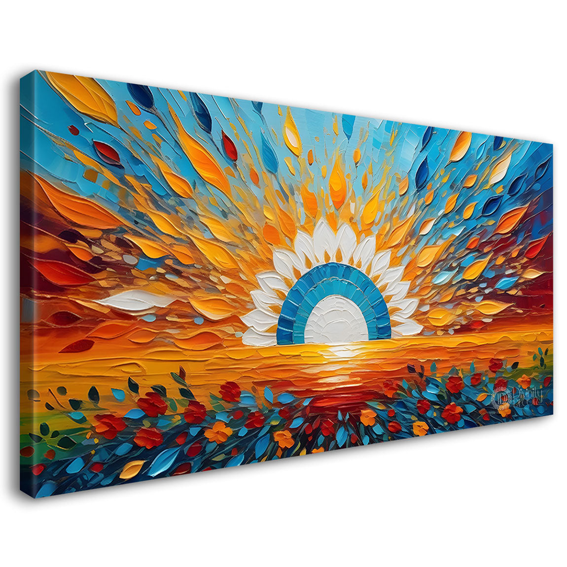 Sunrise with colorful flowers painting Canvas Painting - Nature Art -701