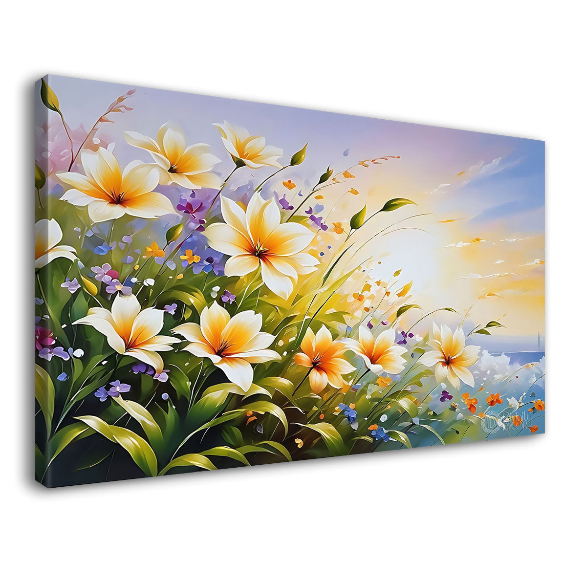 White flowers in light background canvas painting- Flower-706