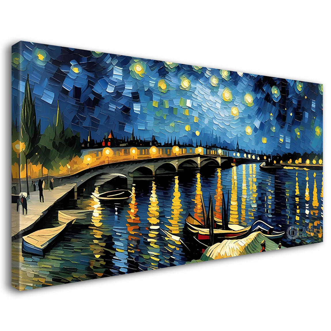 Blue sky with lake and bridge painting Canvas Painting - Nature Art -708