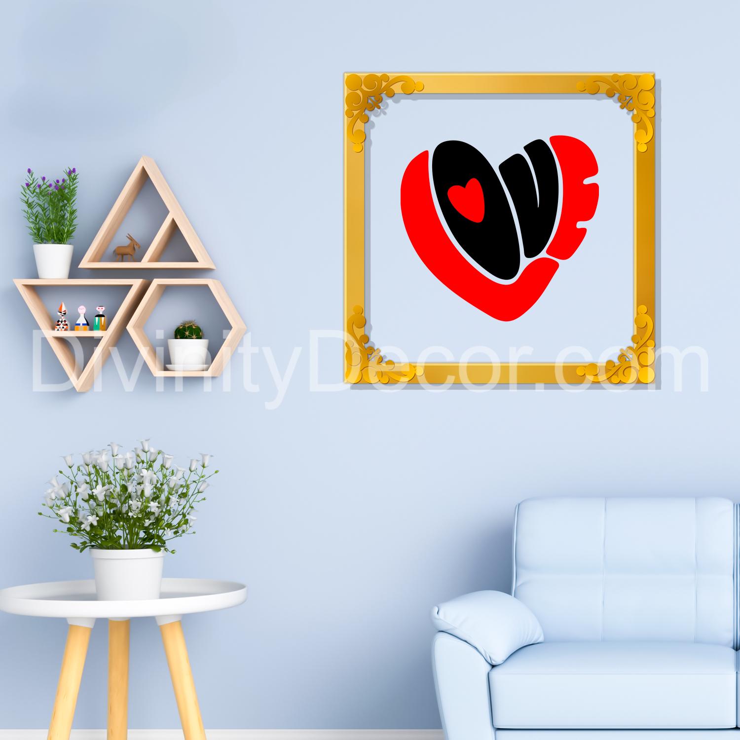 Love Golden Plaque for Gifting, Wall Decor Clear UV print with Golden Border-70