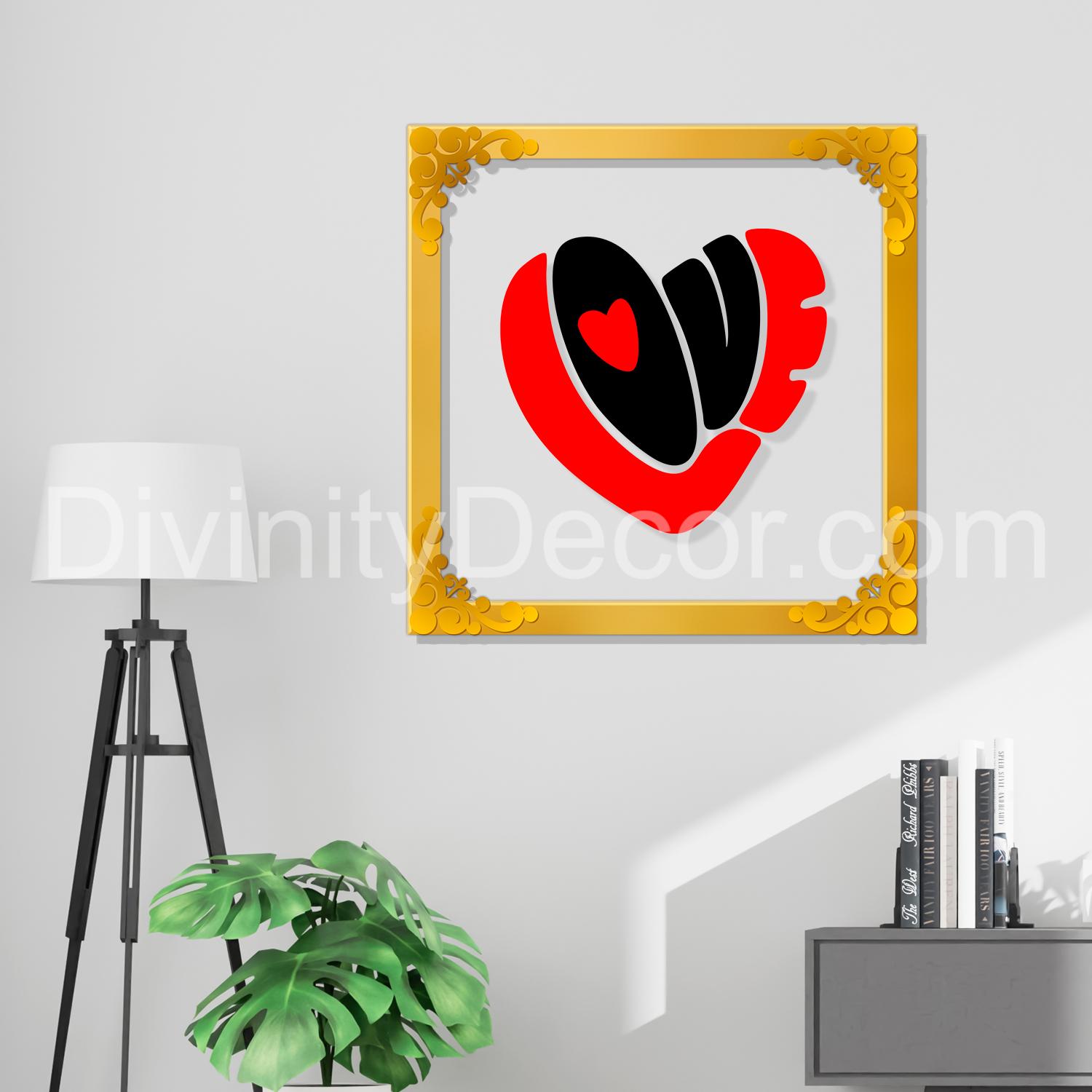 Love Golden Plaque for Gifting, Wall Decor Clear UV print with Golden Border-70