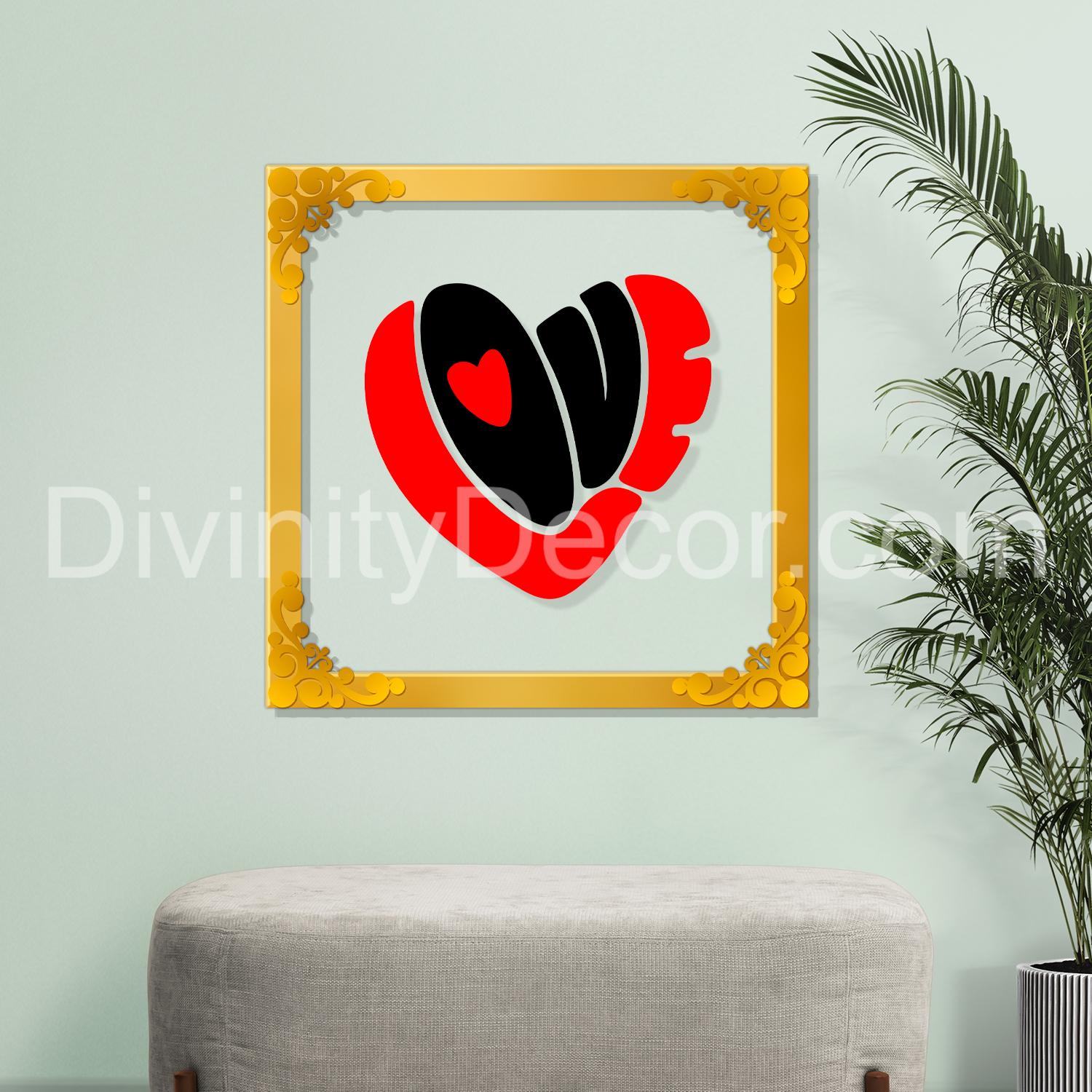 Love Golden Plaque for Gifting, Wall Decor Clear UV print with Golden Border-70