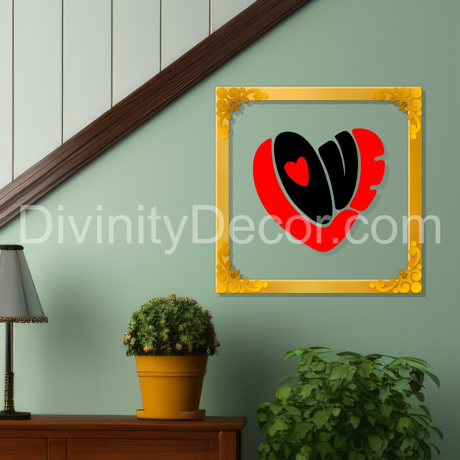 Love Golden Plaque for Gifting, Wall Decor Clear UV print with Golden Border-70