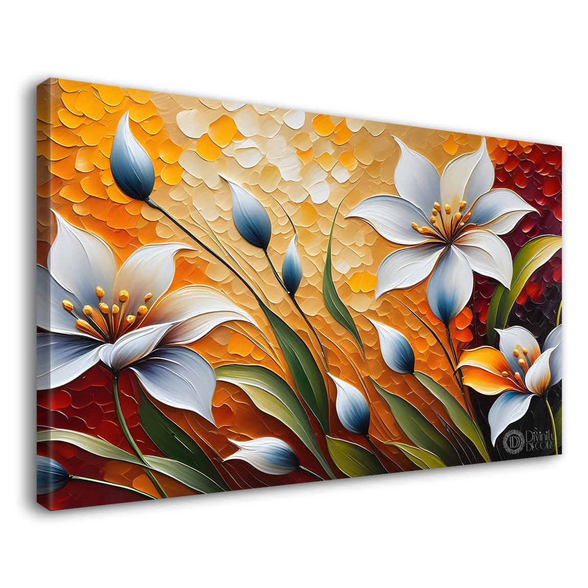 White flowers with yellow textured background  painting- Design - Flower-70