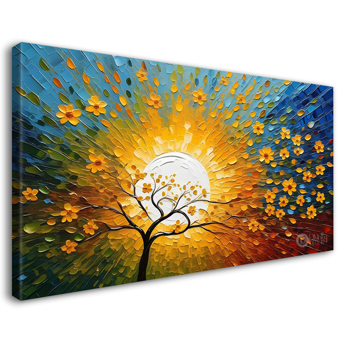 Orange flower tree in textured modern art Canvas Painting - Design - Tree-70