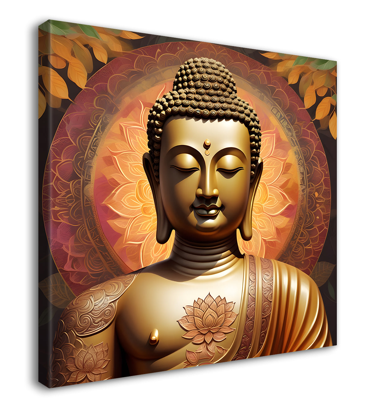 Buddha Painting Dark brown with flower mandala 24x24 inch Buddha-S-70