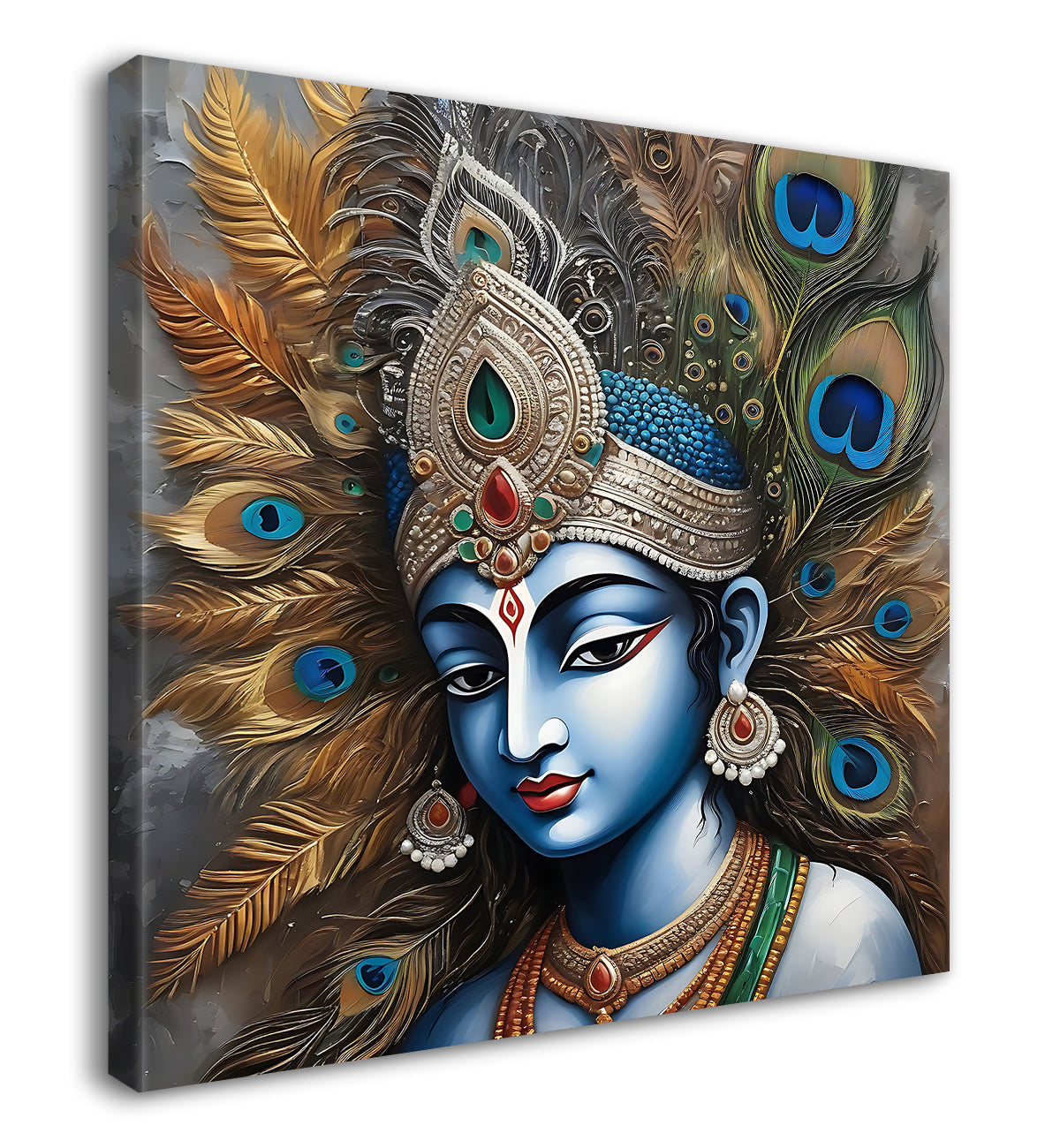 Krishna with grey and brown textured oil  Canvas Painting 24X24- Design - Krishna-S-70
