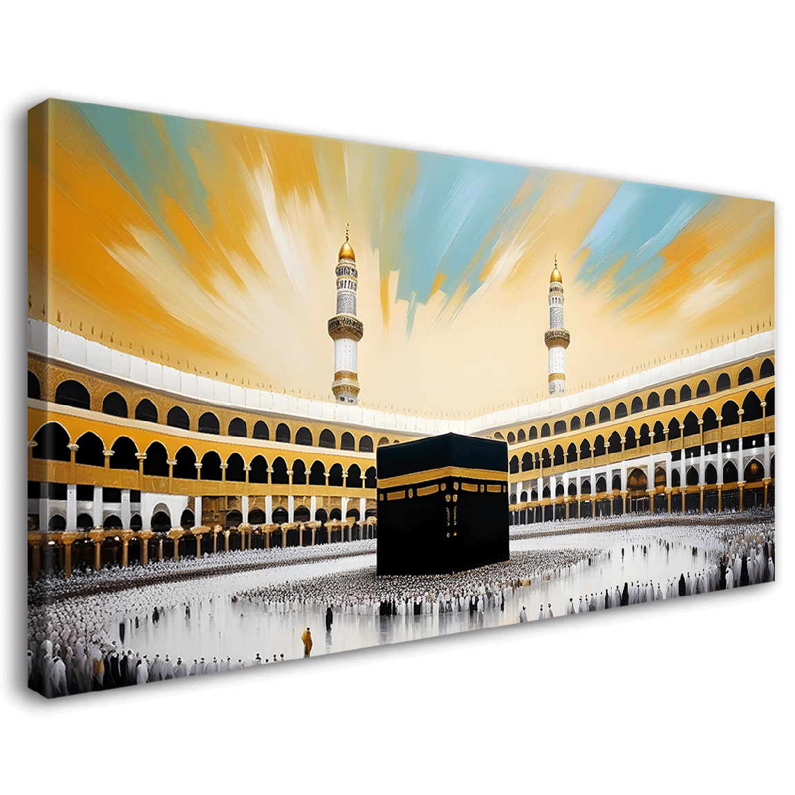 Makkah Madinah with sunrise textured modern art Canvas Painting - Islamic paintings - 71
