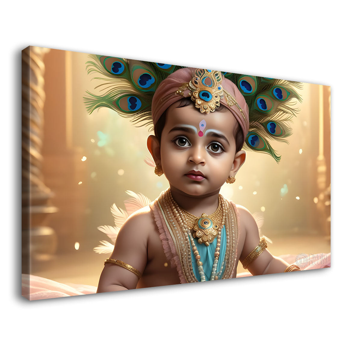 Baby with peacock feather crown painting Canvas Painting - Design - Krishna-71