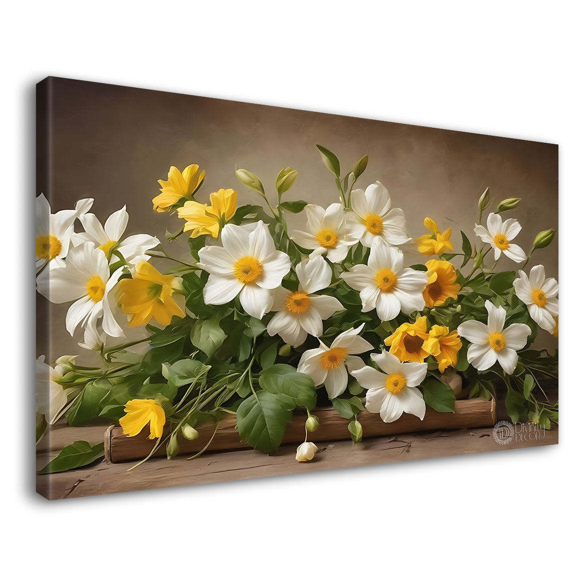 White flowers in light brown background canvas painting- Flower-710