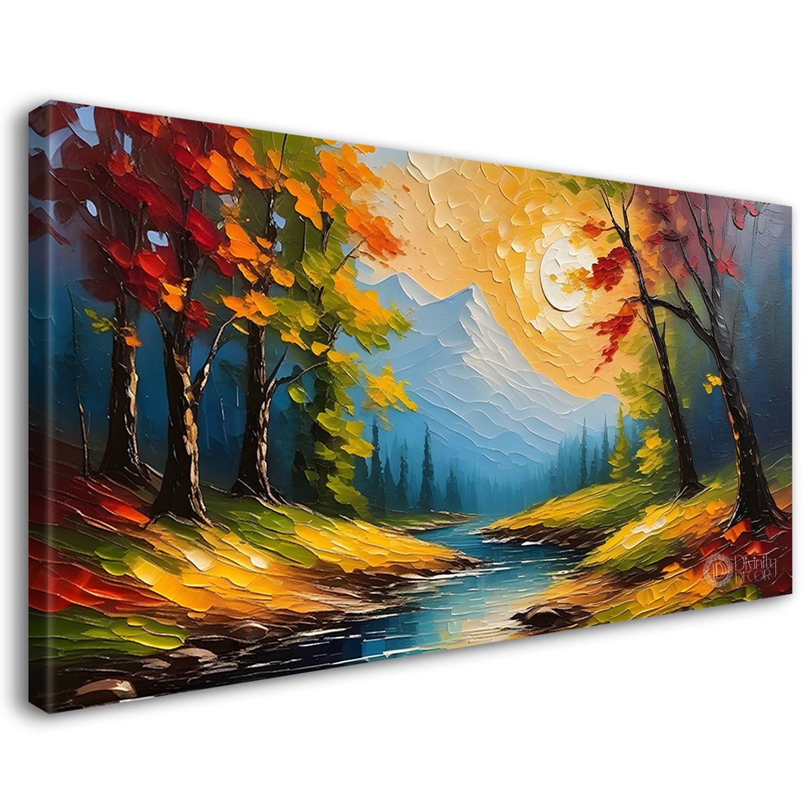 Orange trees with lake painting Canvas Painting - Nature Art -710