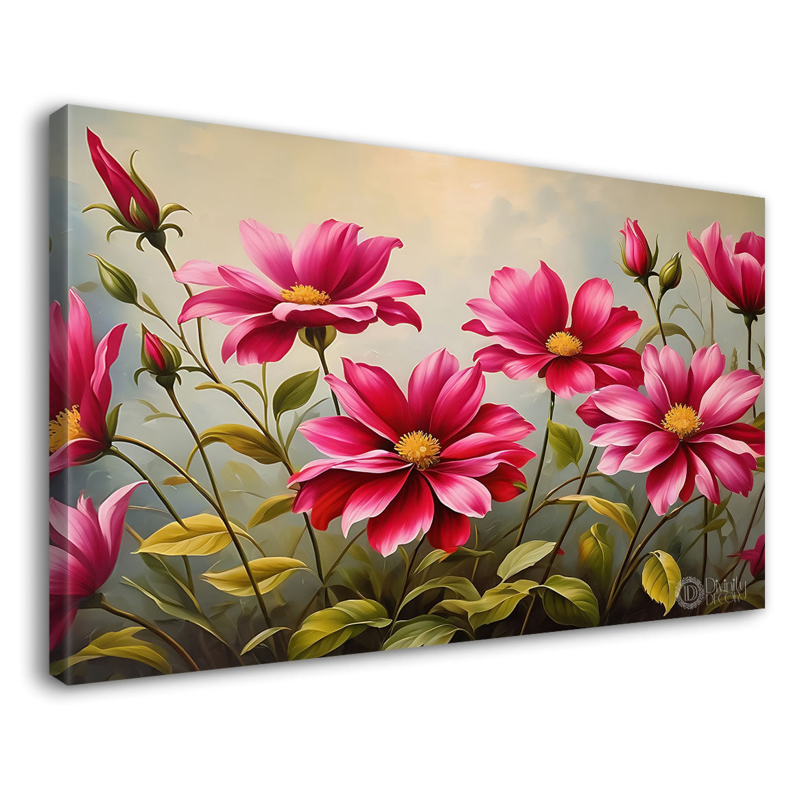 Pink flowers in light background canvas painting- Flower-711