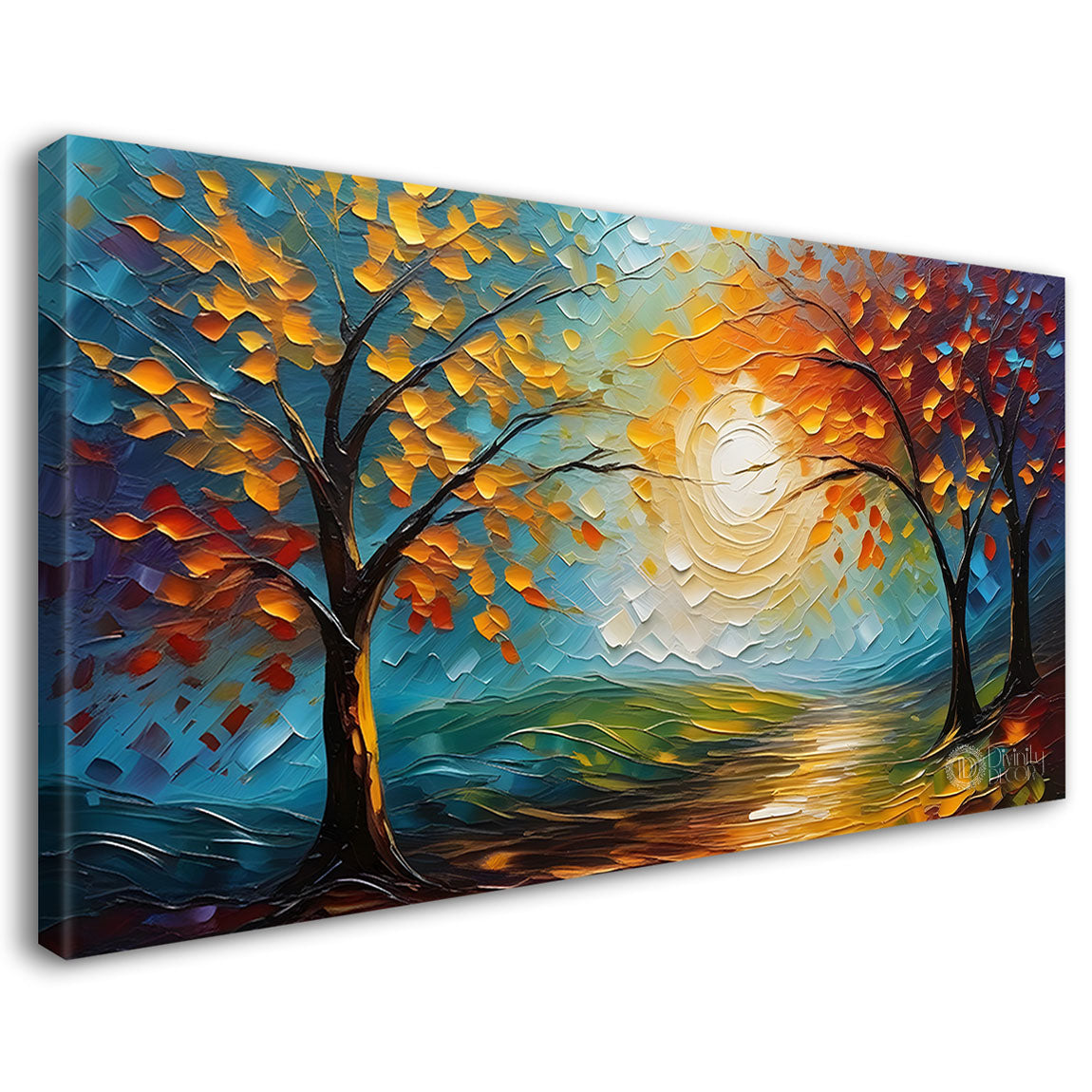 Colorful trees with sun painting Canvas Painting - Nature Art -712
