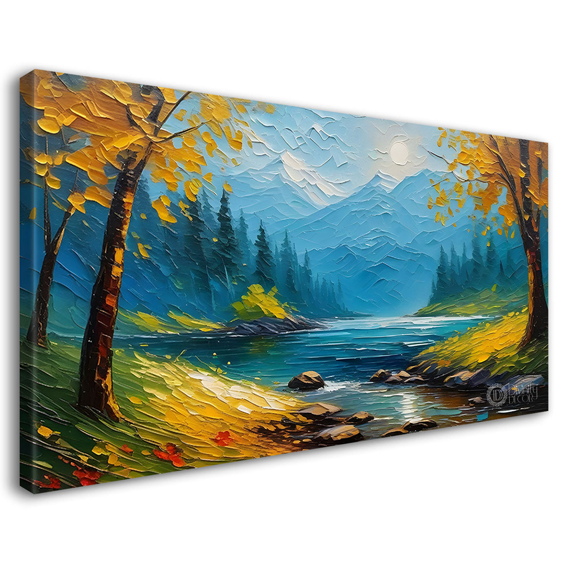 Yellow trees with lake painting Canvas Painting - Nature Art -713