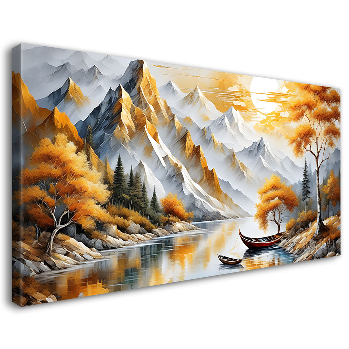 Mountains with yellow trees textured painting Canvas Painting - Nature Art -714