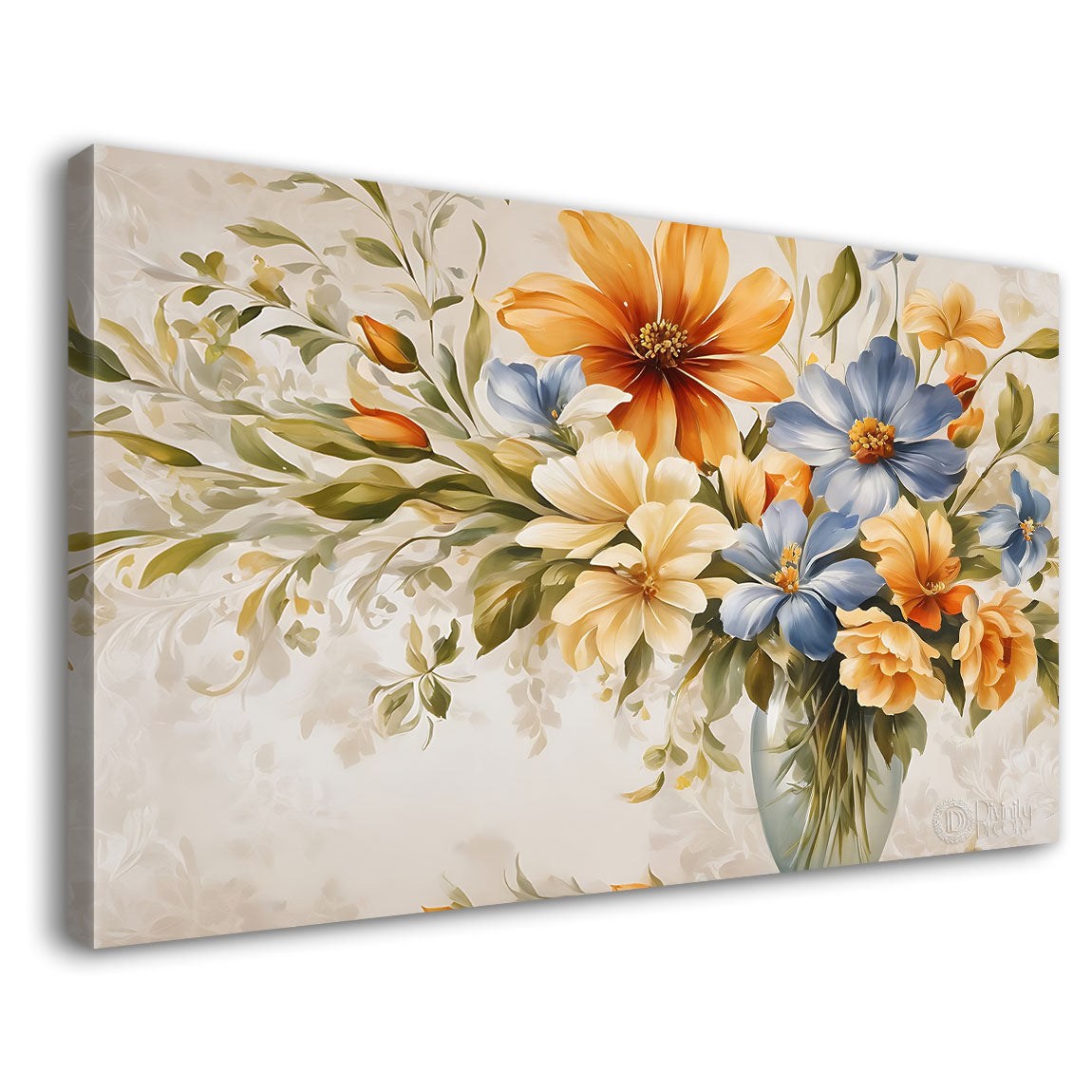 Yellow flowers in grey background canvas painting- Flower-715