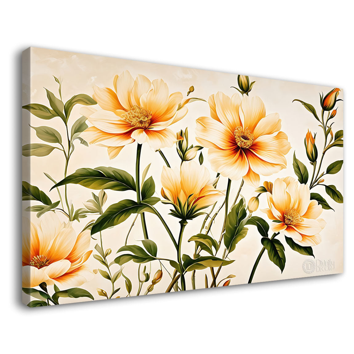 Yellow flowers in light background canvas painting- Flower-717