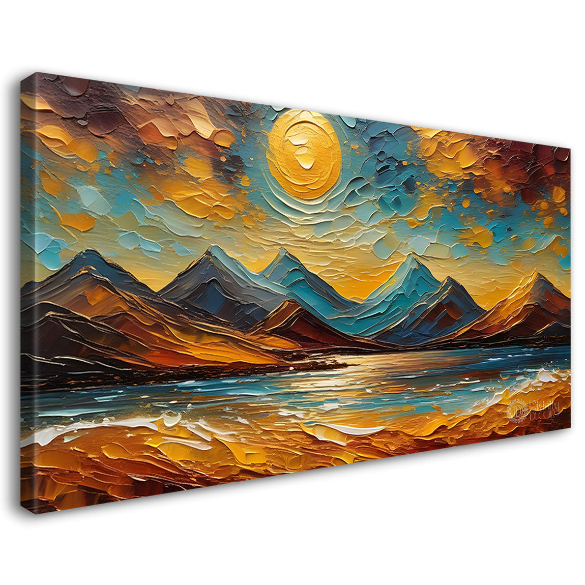 Mountains with moon in textured painting Canvas Painting - Nature Art -718