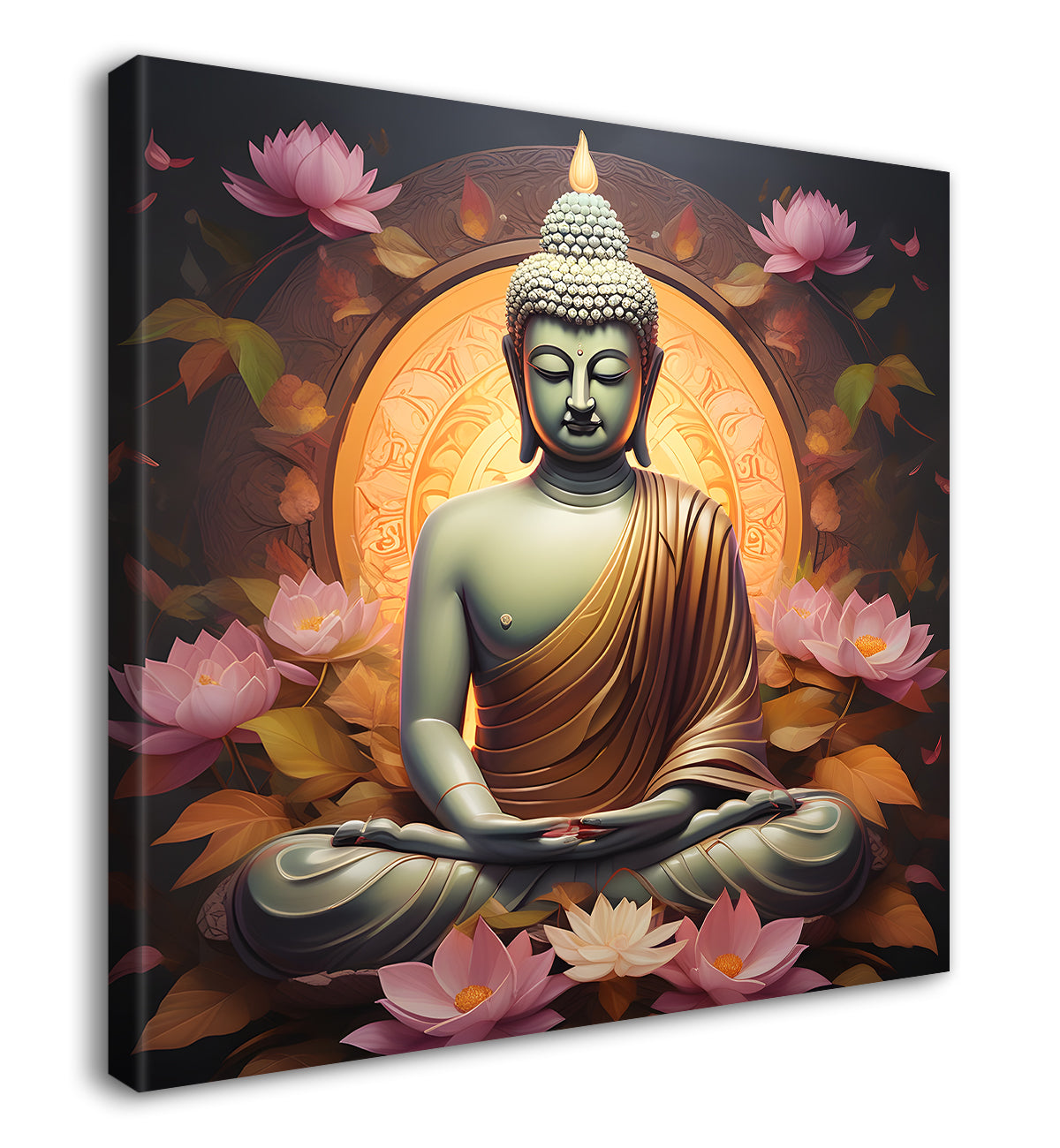 Buddha Painting Dark brown with Lotus flower 24x24 inch Buddha-S-71