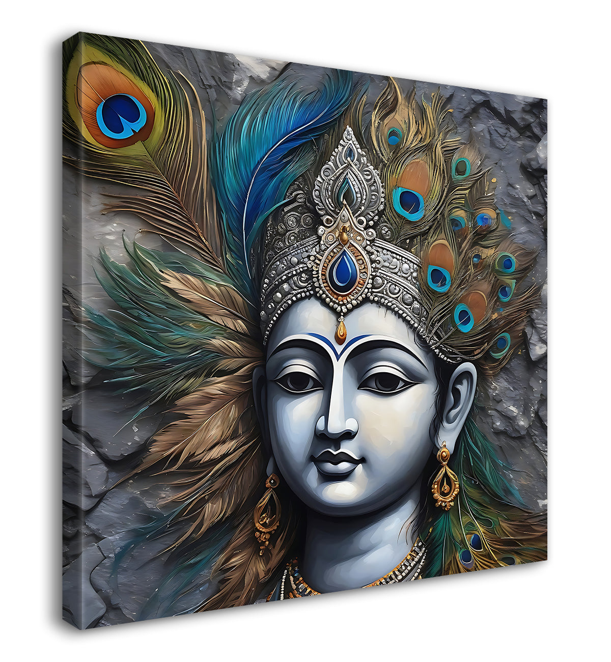 Krishna with grey and brown textured oil  Canvas Painting 24X24- Design - Krishna-S-71