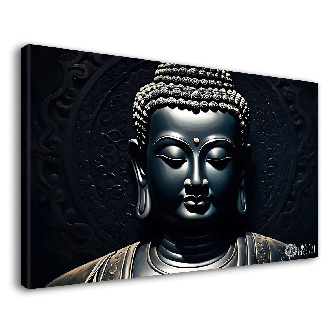 Black buddha with dark textured painting Canvas Wall Painting - Buddha-71