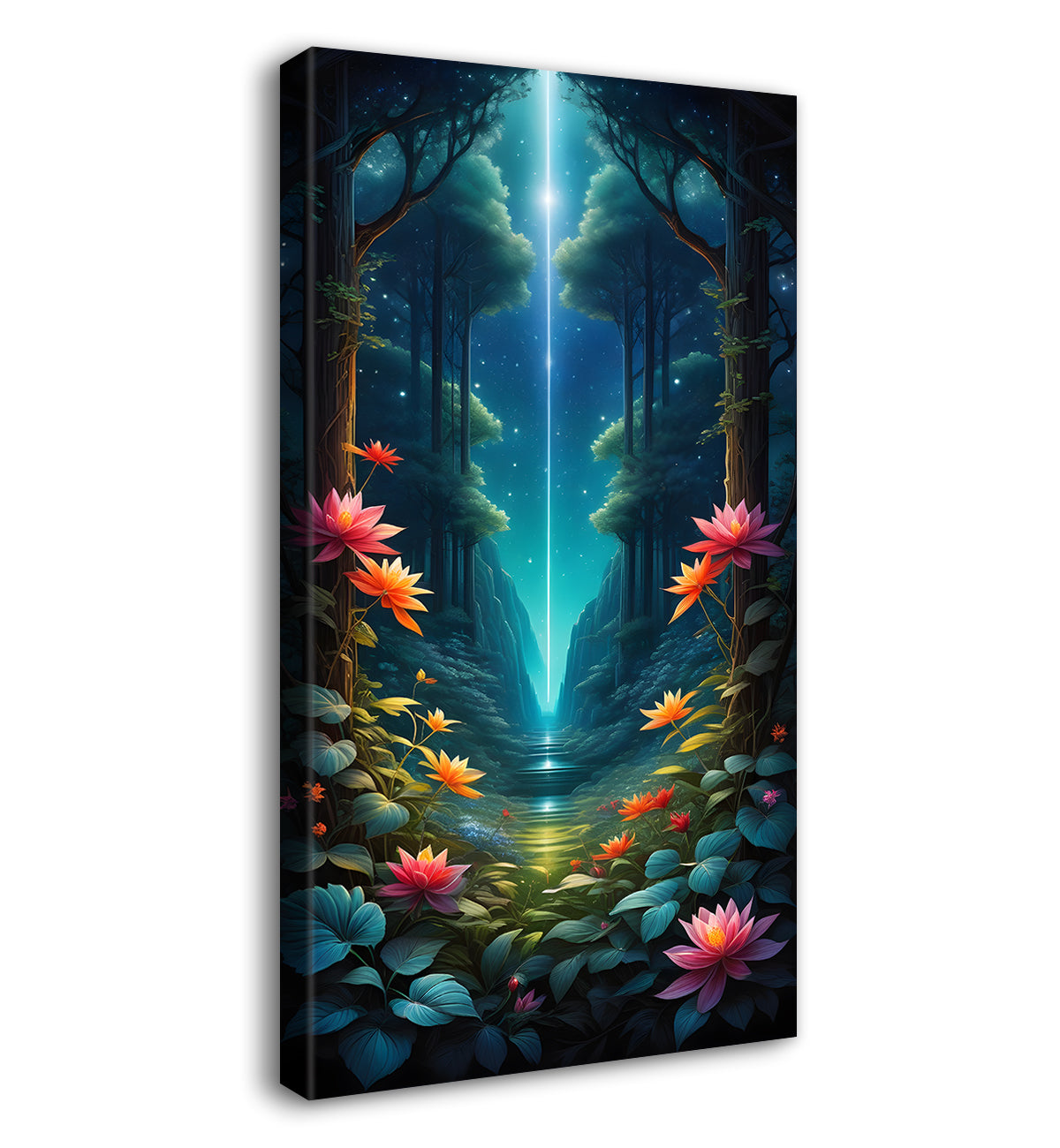 Mountians with greenery and lake in night background painting Canvas Painting - Nature Art -V-71