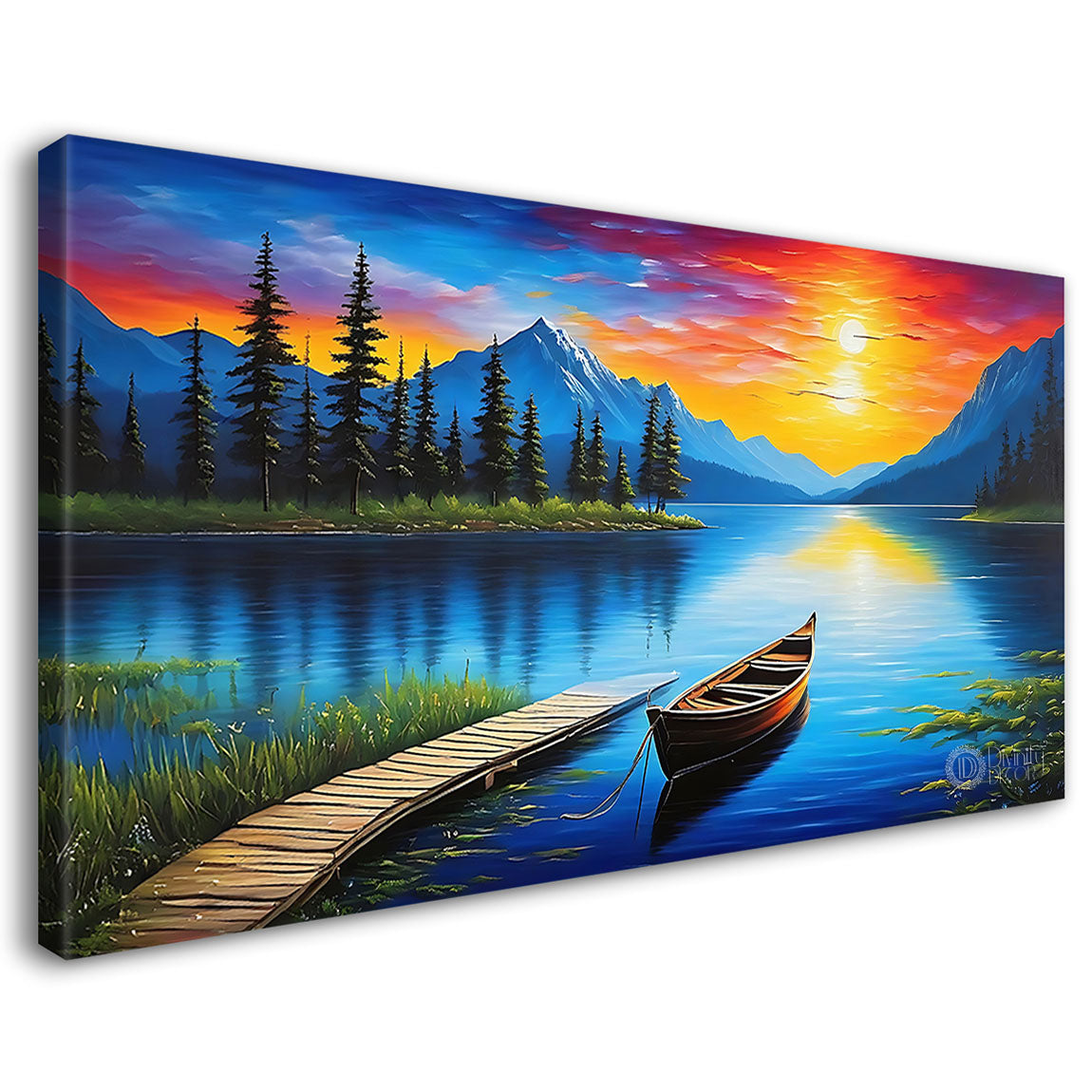 Mountains with river and sunrise in textured natural art Canvas Painting - Nature Art -71