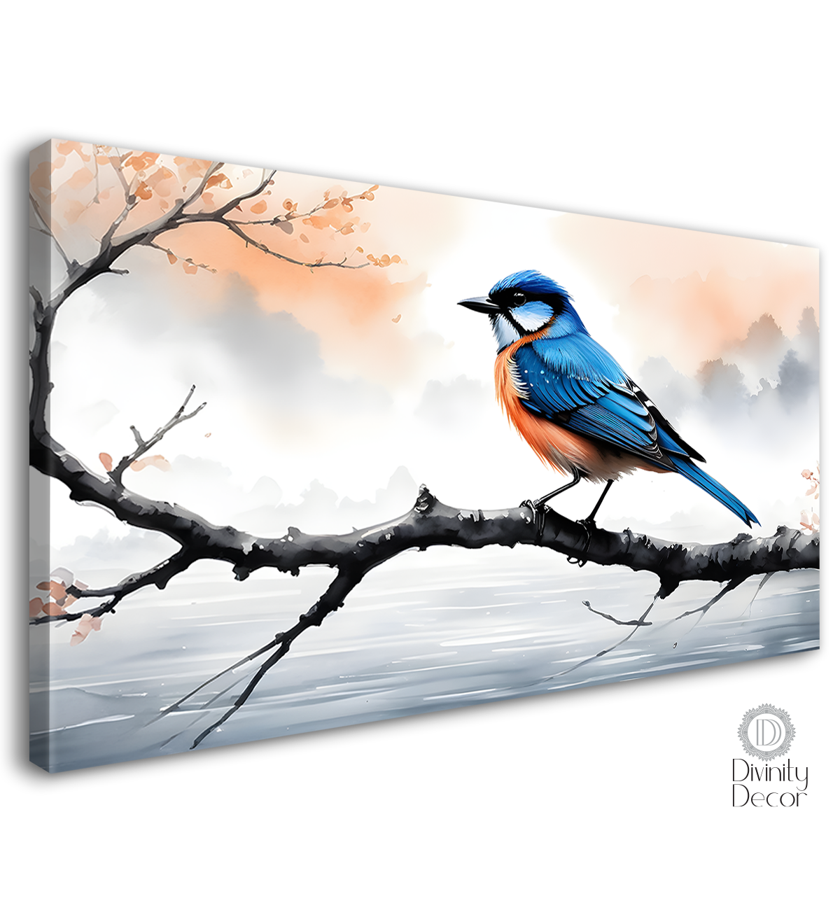 Bird on a branch in white textured background art. - Design - Animal - 71
