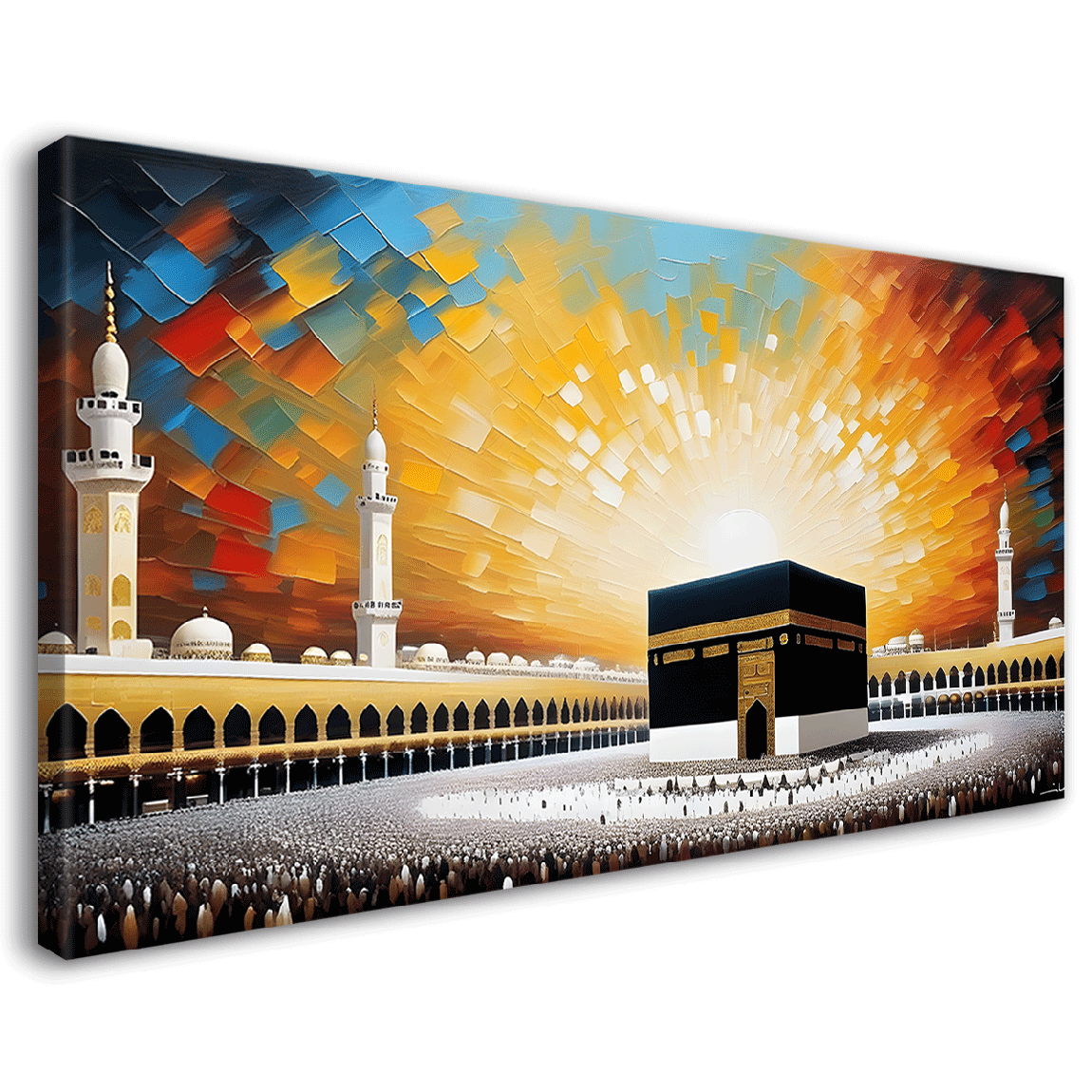 Makkah Madinah with sunrise textured modern art Canvas Painting - Islamic paintings - 72