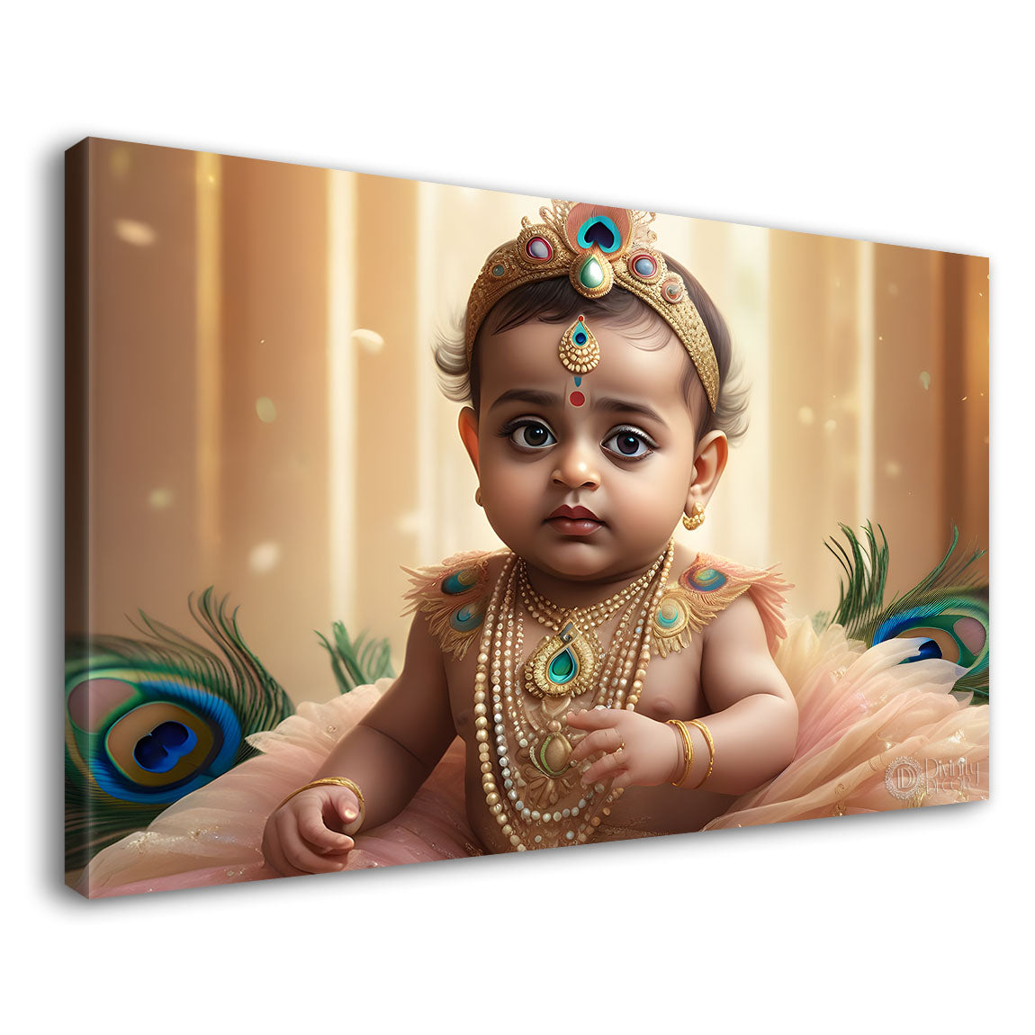 Baby with peacock feathers painting Canvas Painting - Design - Krishna-72