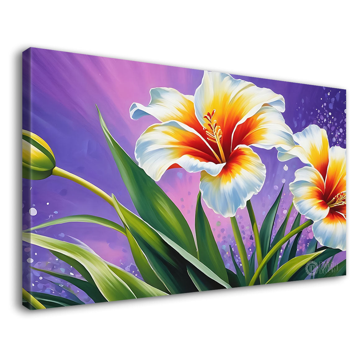 White flowers in purple background canvas painting- Flower-721