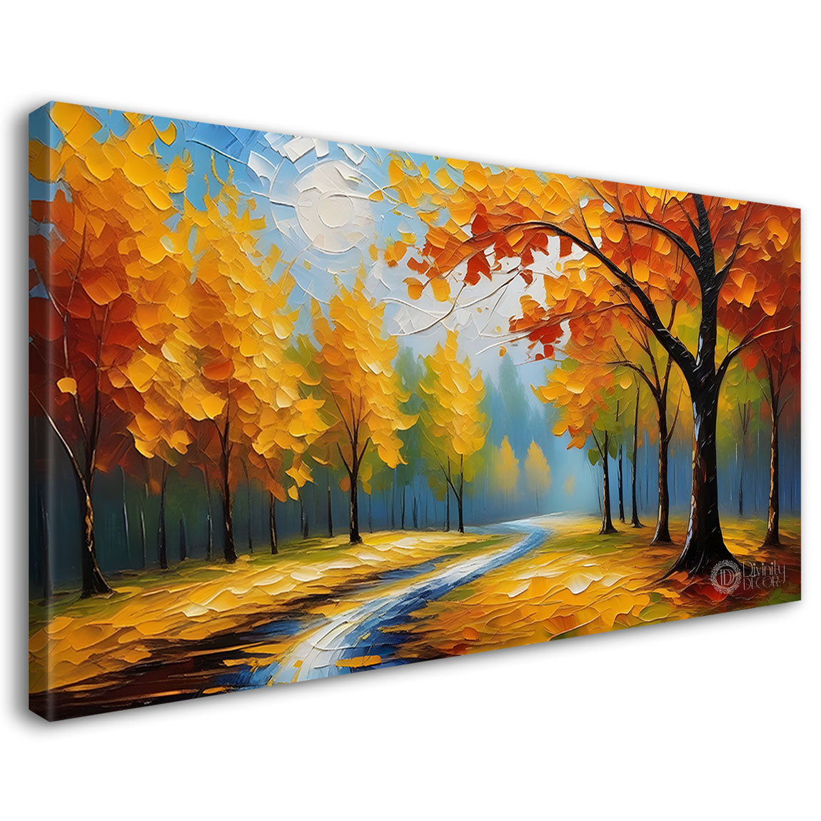 Orange treed with lake painting Canvas Painting - Nature Art -723