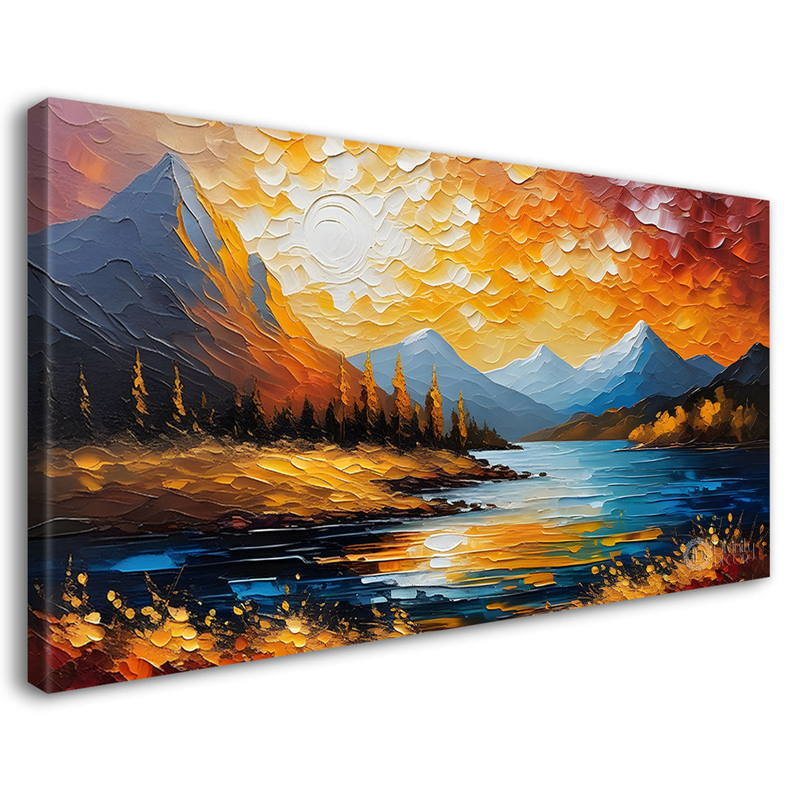 Mountains with orange sky painting Canvas Painting - Nature Art -724