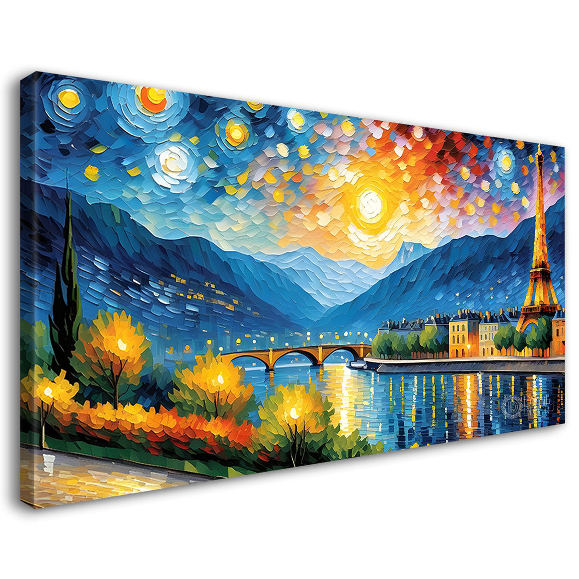Mountains with sun and lake painting Canvas Painting - Nature Art -726