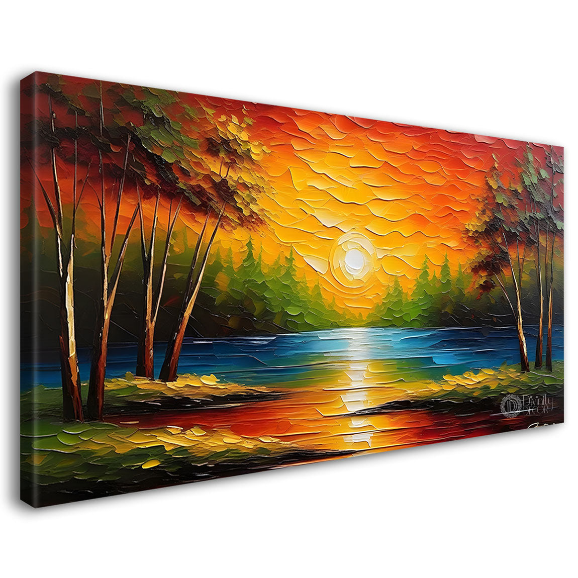 Trees with sunset painting Canvas Painting - Nature Art -728