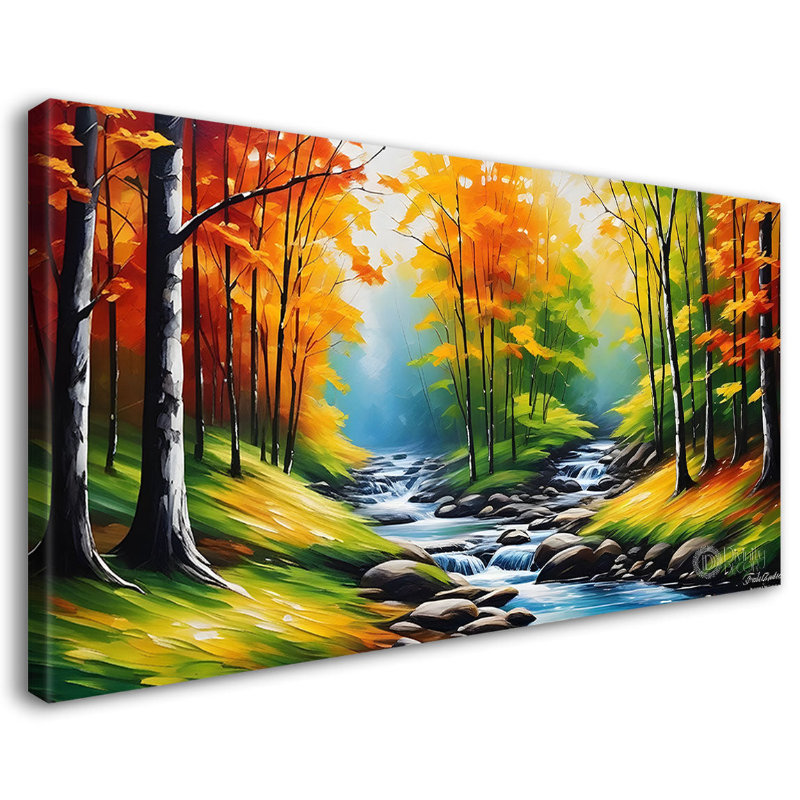 Orange trees with lake painting Canvas Painting - Nature Art -729