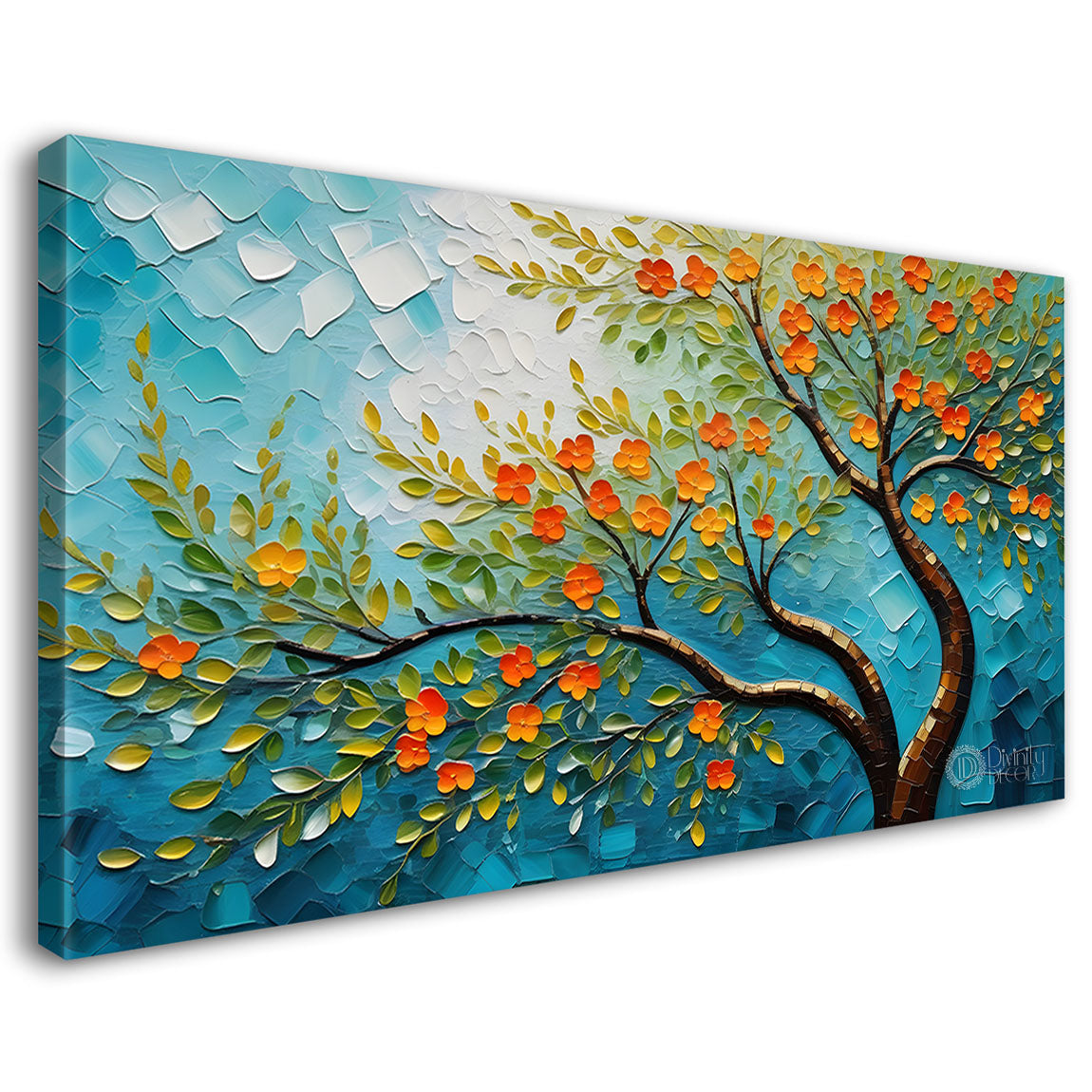Orange flower tree in textured modern art Canvas Painting - Design - Tree-72