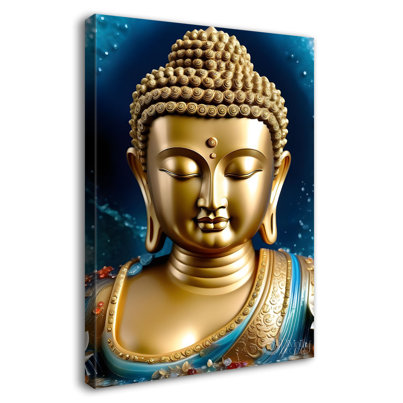 Golden buddha with navy blue background painting - Buddha-V-72