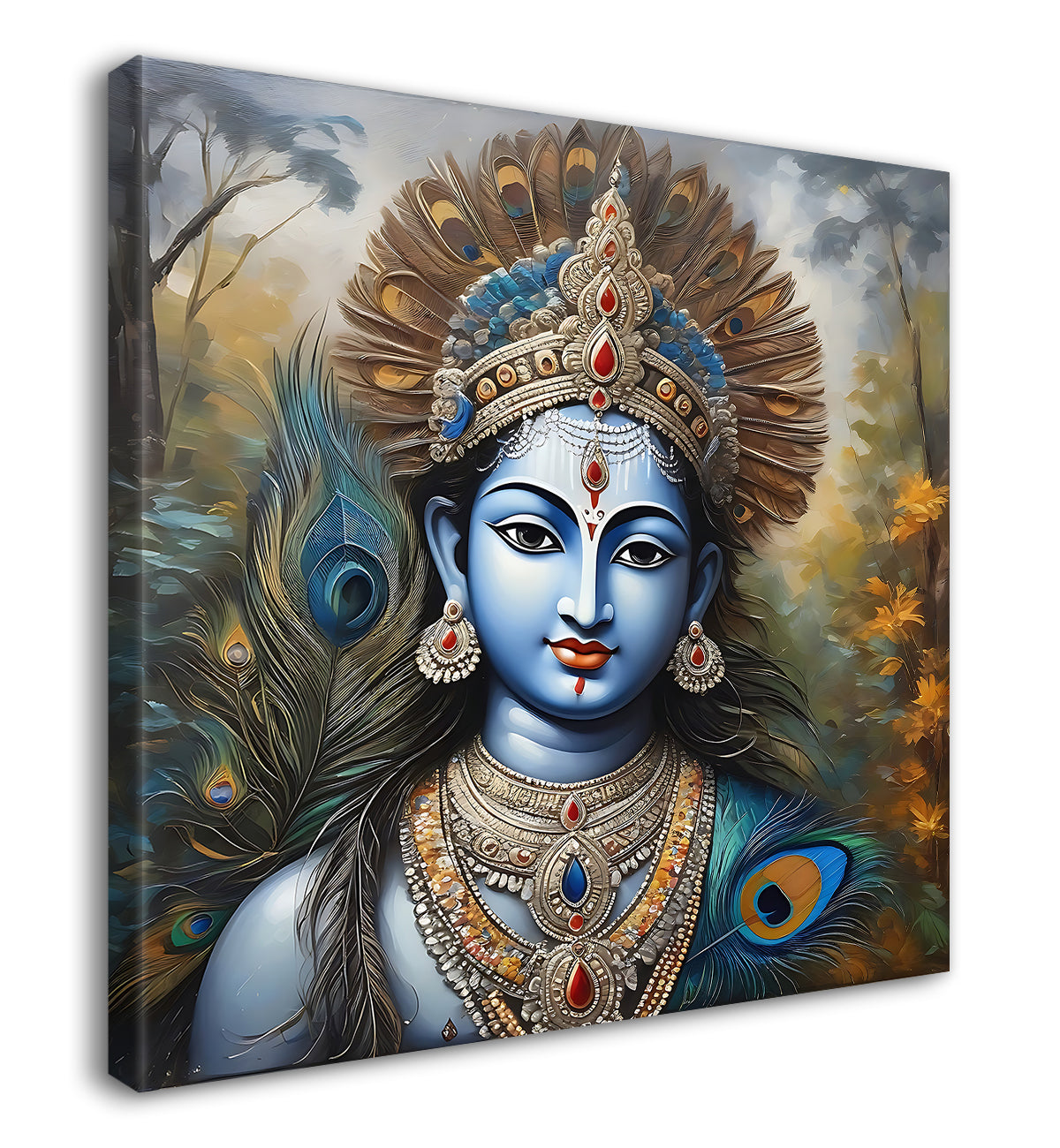 Krishna with grey and brown textured oil  Canvas Painting 24X24- Design - Krishna-S-72