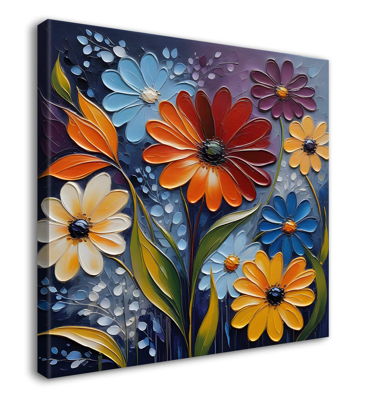 Colourful flowers in dark background  textured painting - Flower-S-72