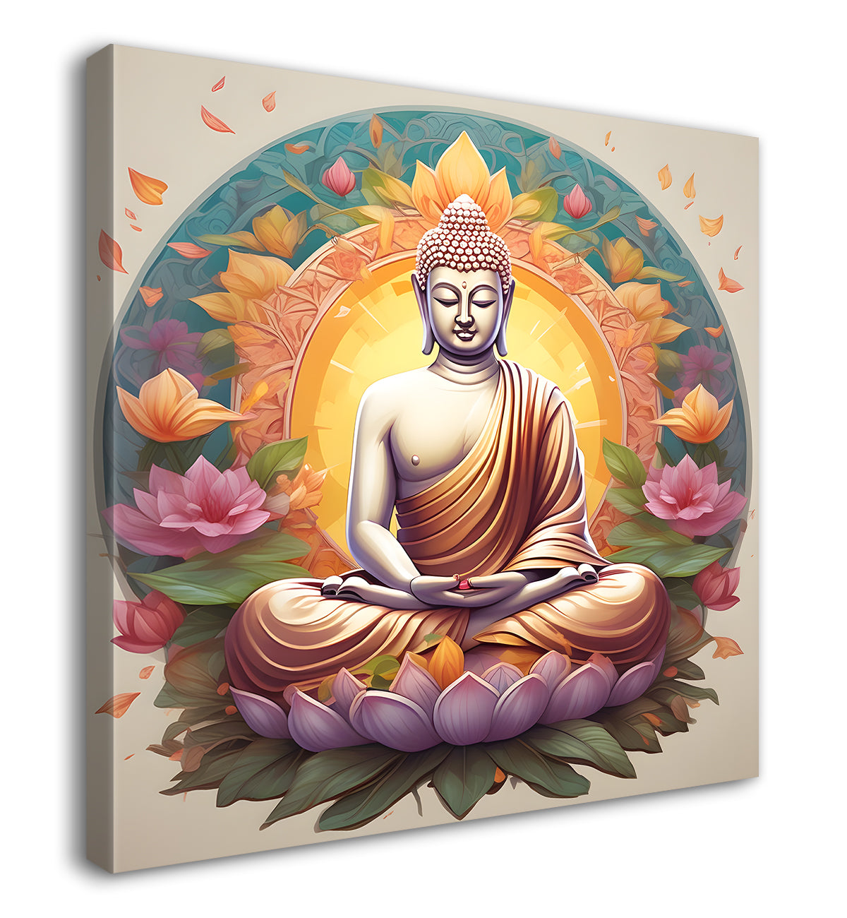 Buddha Painting Pestal color sitting on lotus flower 24x24 inch Buddha-S-72