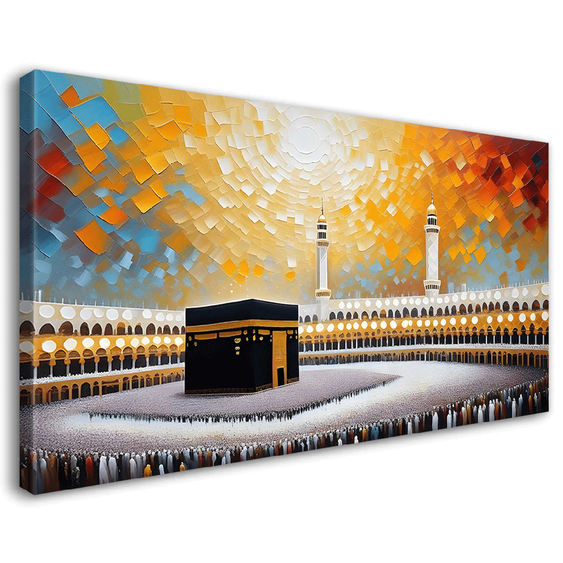 Makkah Madinah with sunrise textured modern art Canvas Painting - Islamic paintings - 73