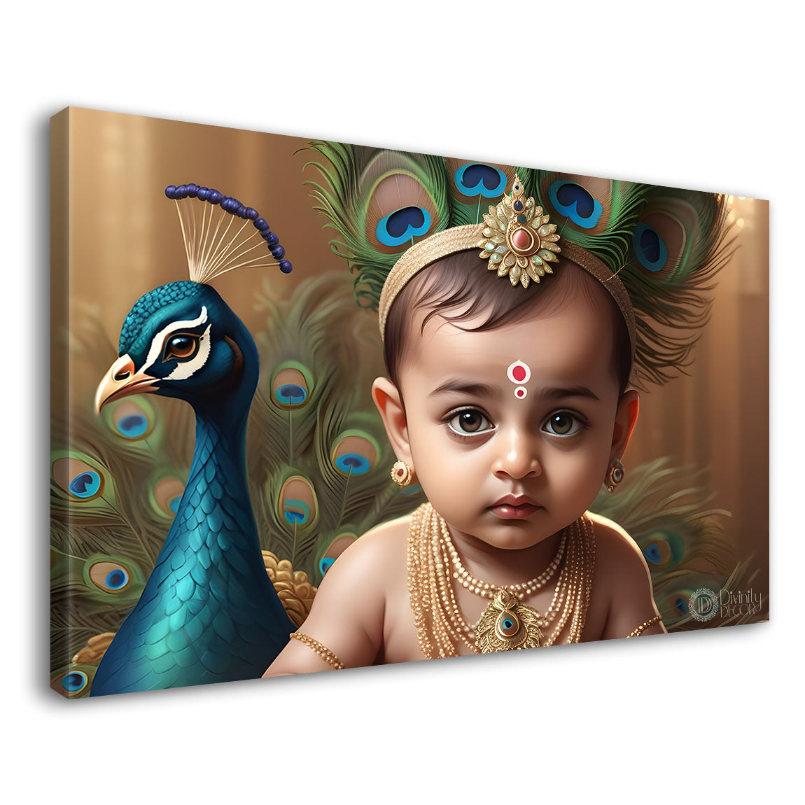 Baby with peacock painting Canvas Painting - Design - Krishna-73