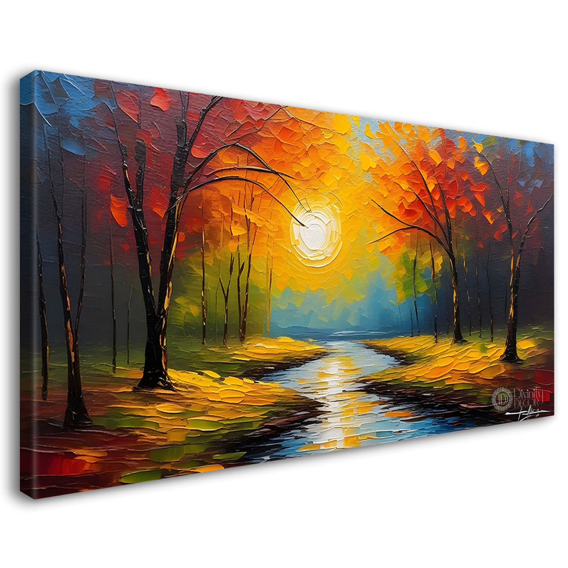 Orange trees with lake painting Canvas Painting - Nature Art -731