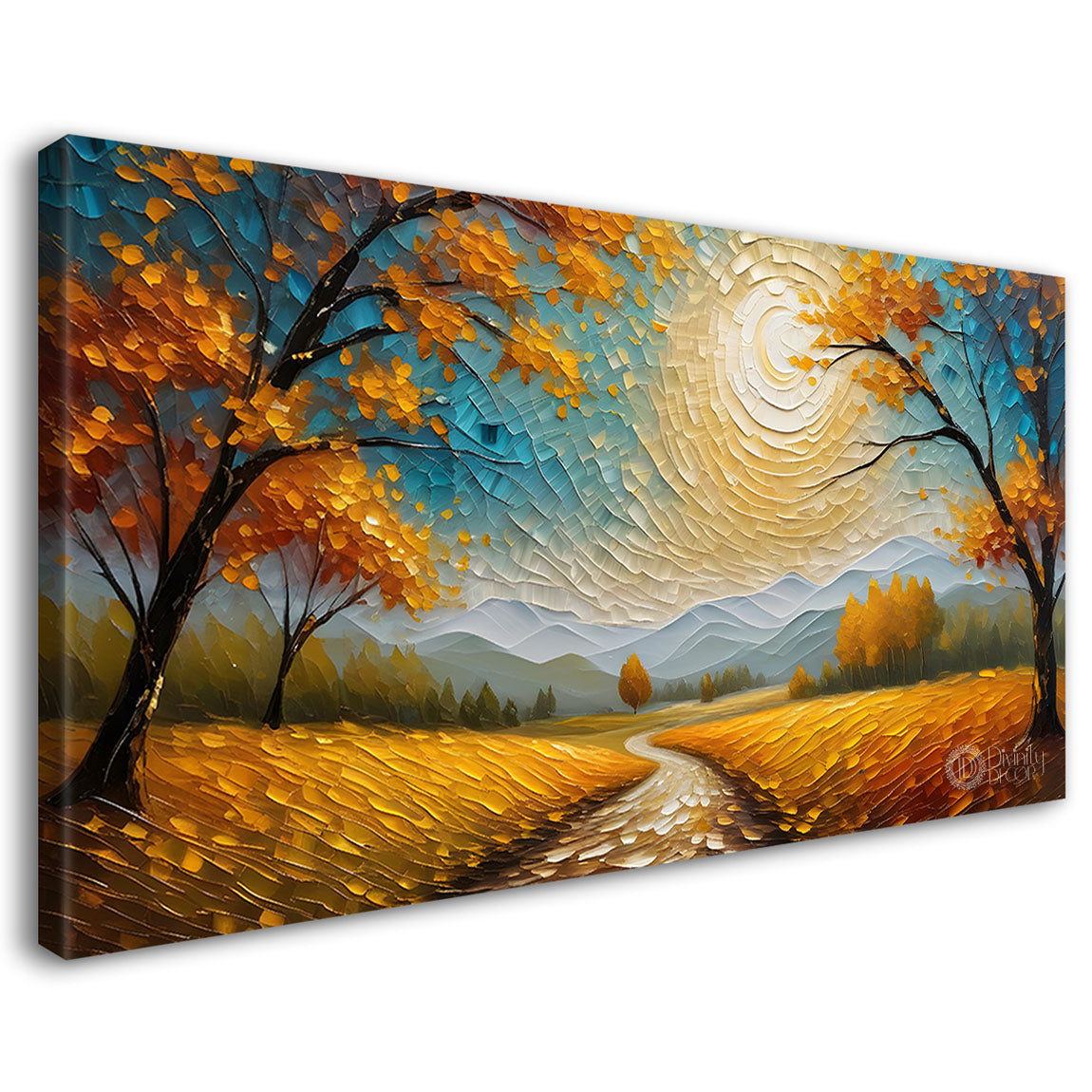 Yellow trees and land textured painting Canvas Painting - Nature Art -735