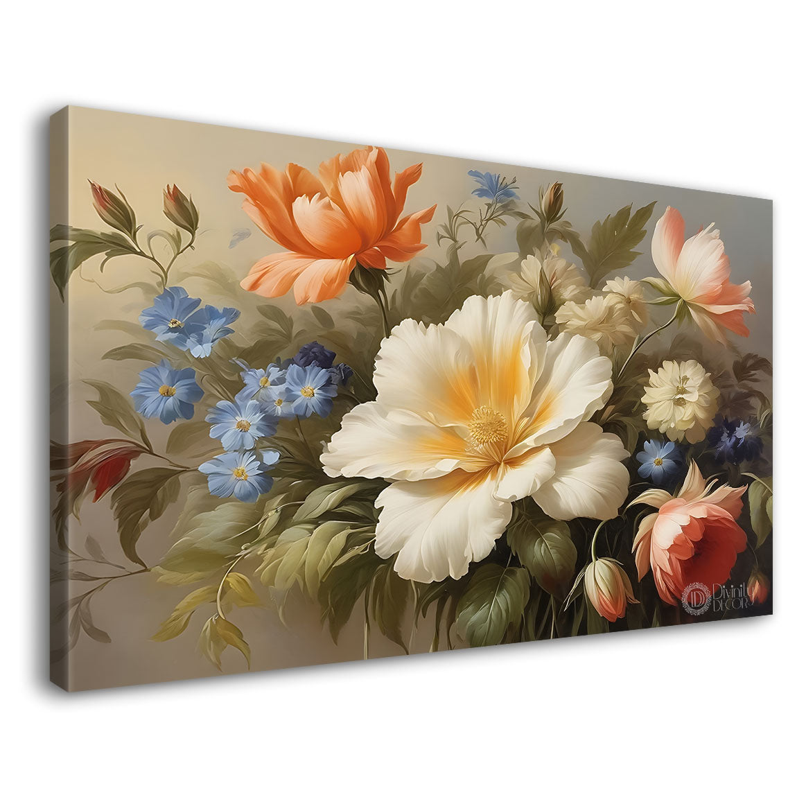 White flowers in light brown background canvas painting- Flower-736