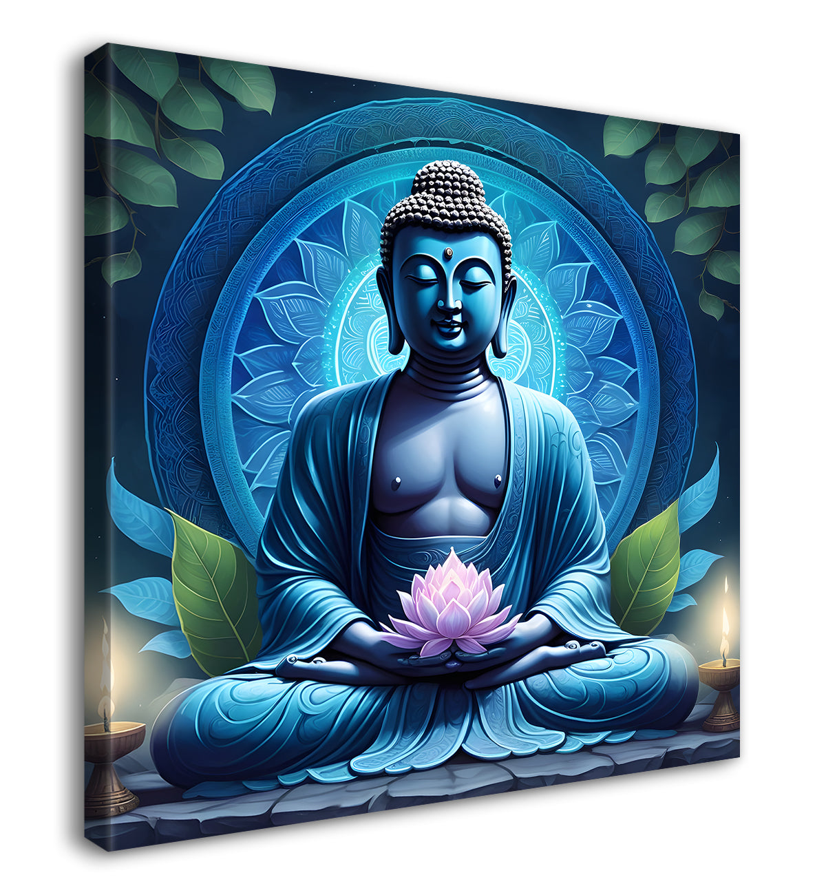 Dark Blue Buddha Painting with lotus flower 24x24 inch Buddha-S-73