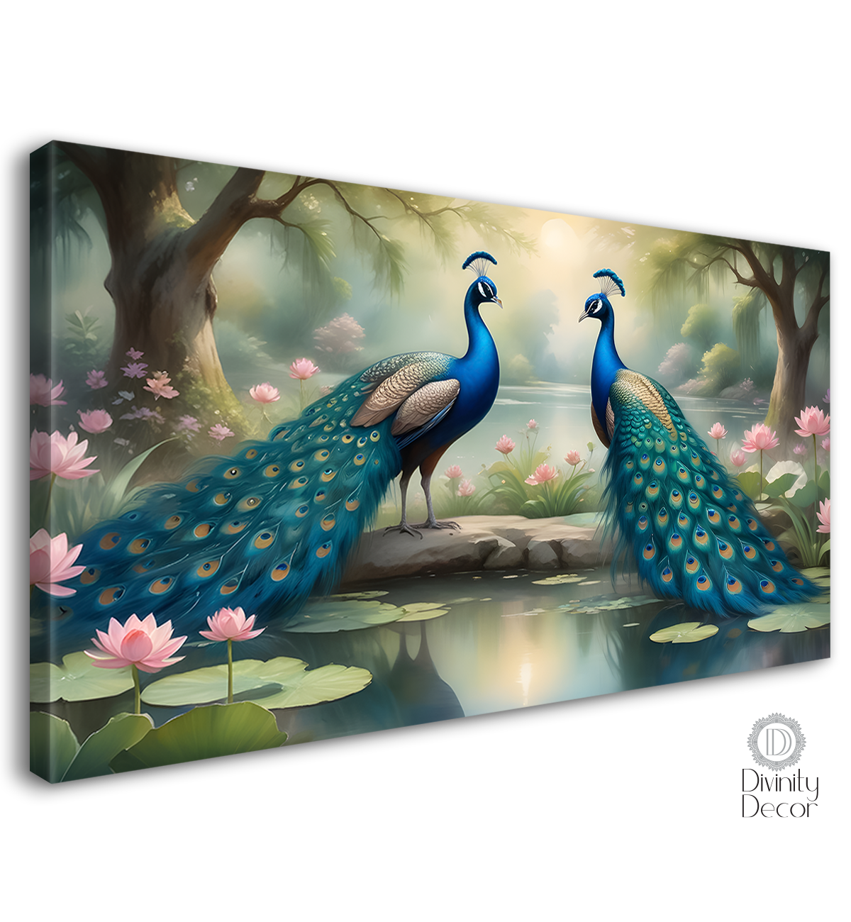 Two peacocks with trees and lotus in textured art. - Design - Animal -73
