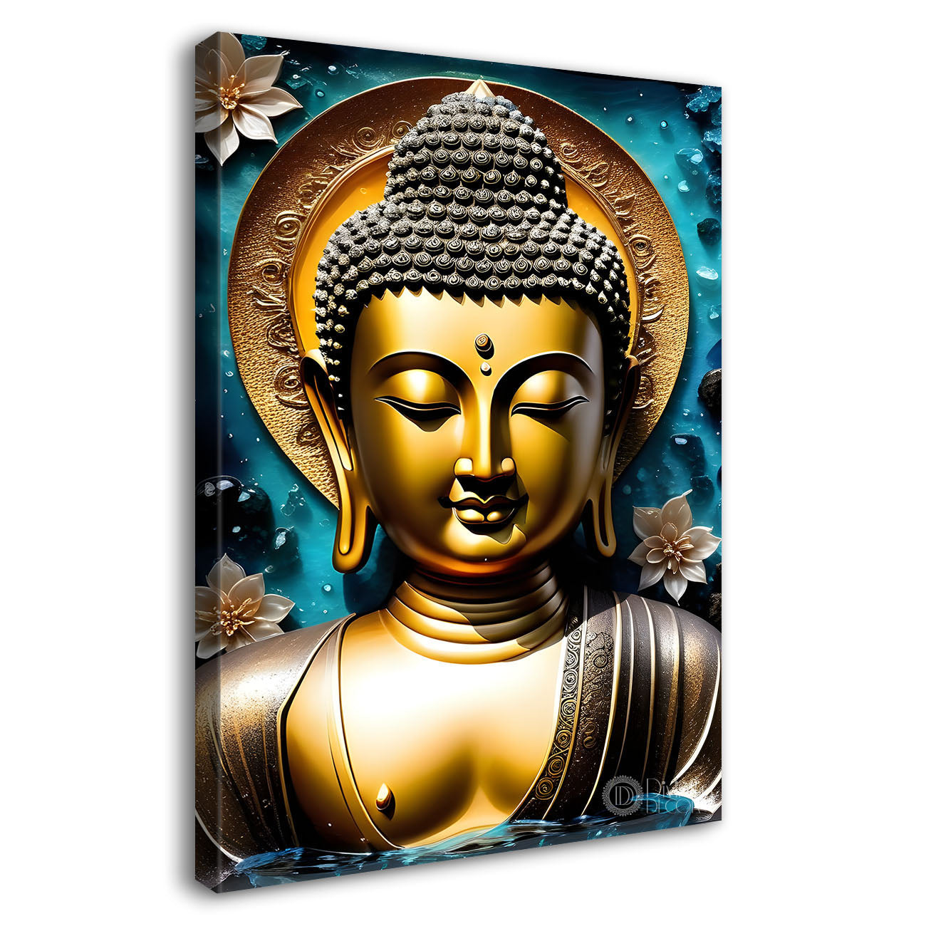 Golden buddha with golden chakra background paitning - Buddha-V-73