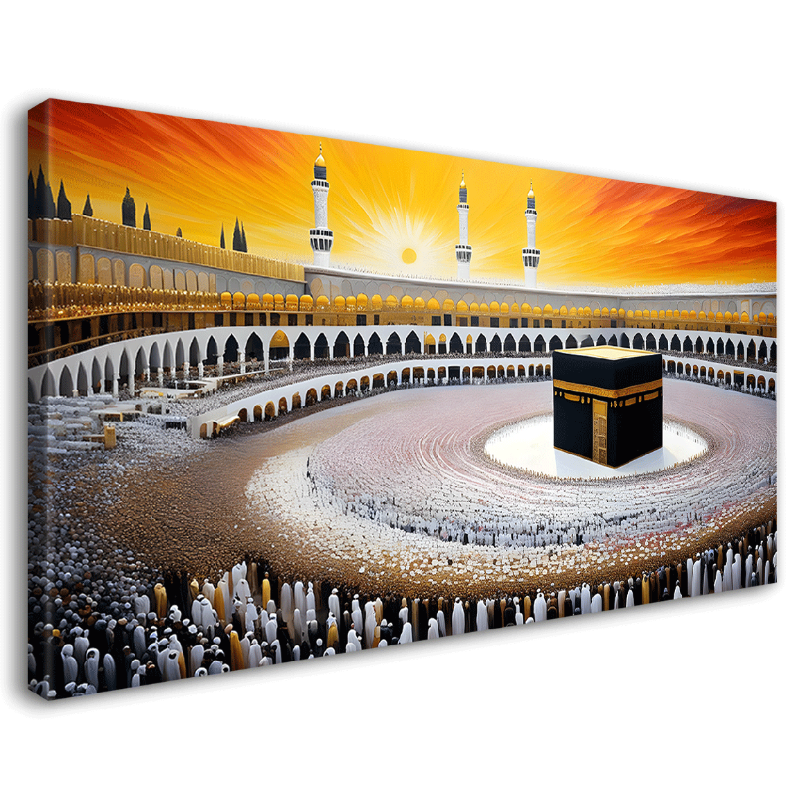 Makkah Madinah with sunrise textured modern art Canvas Painting - Islamic paintings - 74